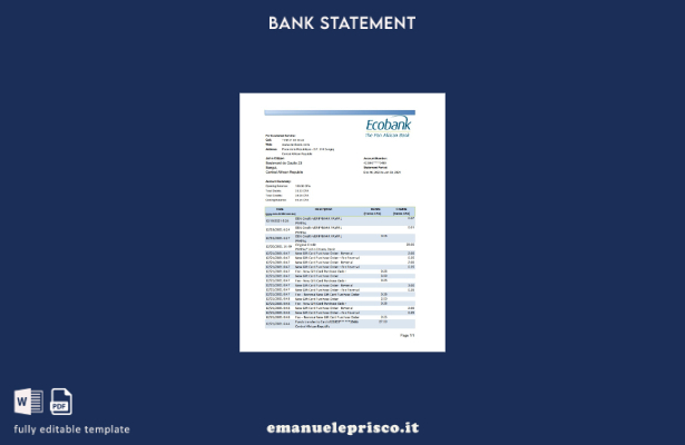 modello Excel di estratto conto Ecobank (Somma automatica) della Repubblica Cent